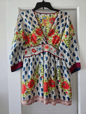 Women's Johnny Was Silk Embroidered Floral Top Tunic Dress Size Medium