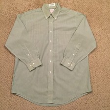 Brooks Brothers Shirt Mens Size 16 Green Striped Long Sleeve Button Up