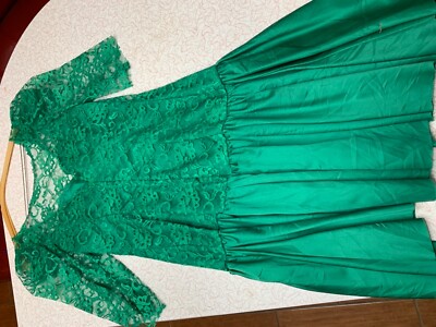 oasis green lace dress Easter Dresses Casual Solid Embroidered Hollowed Out See-through Half A Turtleneck Long Sleeve Dresses(Green/L) main image 0