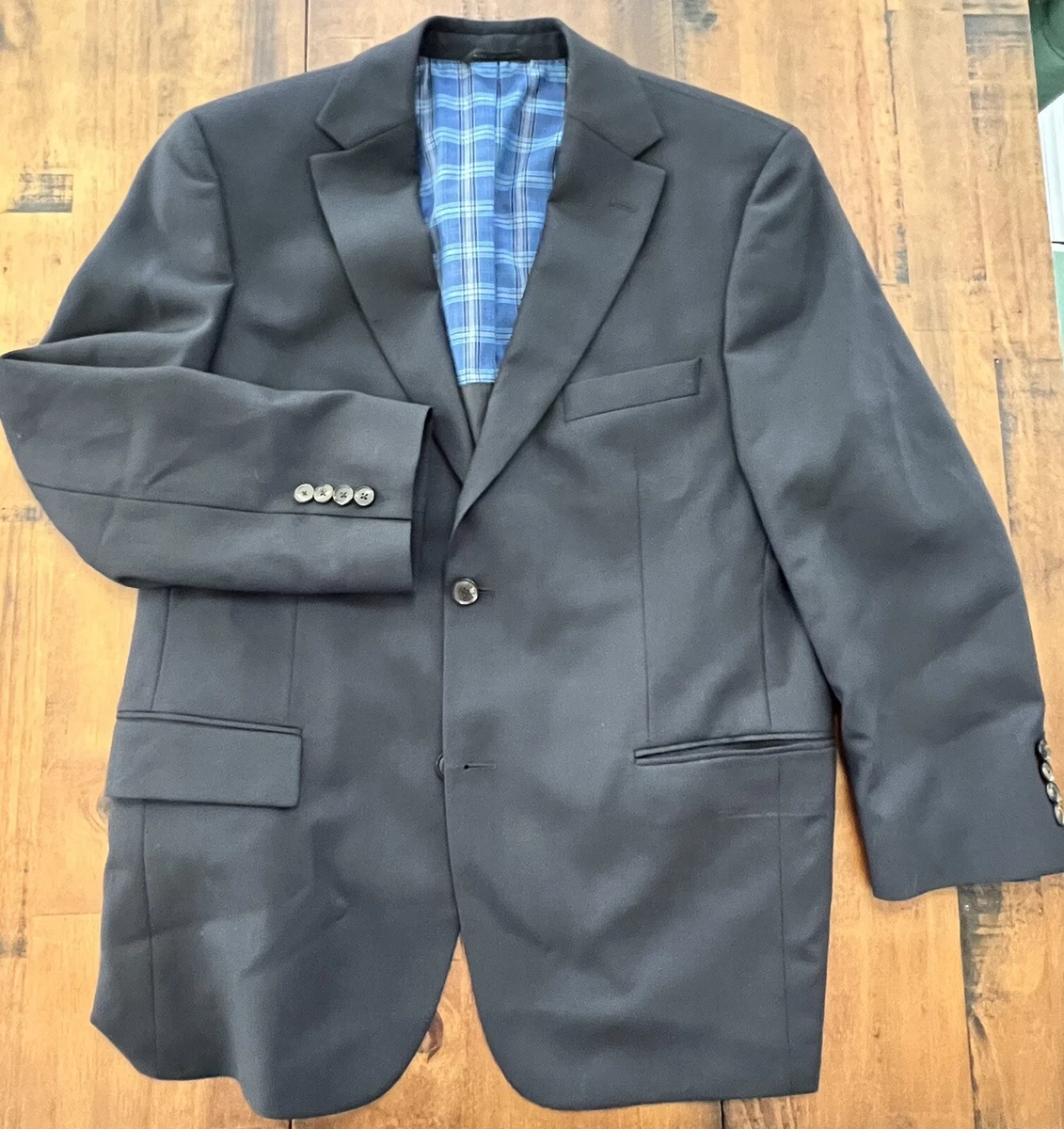 Hugo Boss Maselli 7 Navy Blue Woven Wool Plaid Lining Sport Coat Jacket 42 S