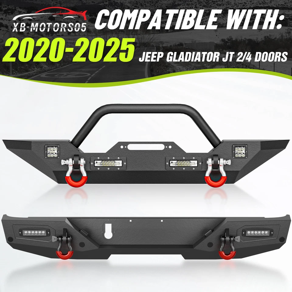 For 2020-2025 Jeep Gladiator JT Front / Rear Bumper With LED Lights & D-rings Foto 2 de 4