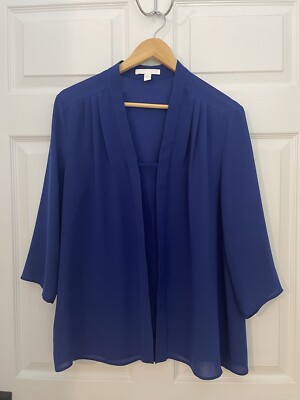 Hugo Boss Womens 10 (L) Blue Blouse Classic Pullover 3/4 Sleeves Made In Poland