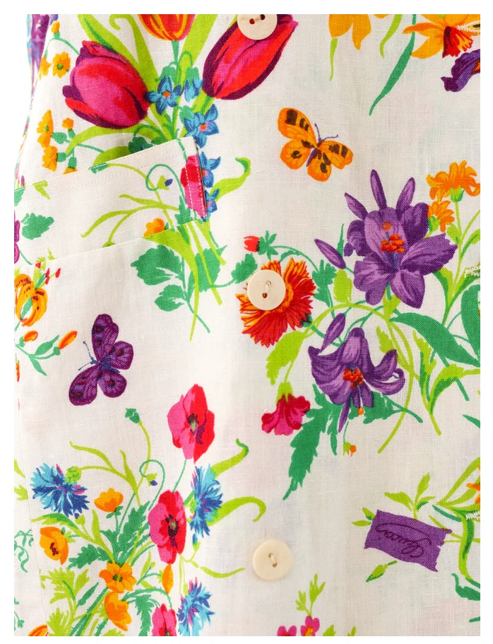 OFFERTA Giacca tuta vintage Gucci bianca floreale lino gonna tg 8 IT 44 multicolore