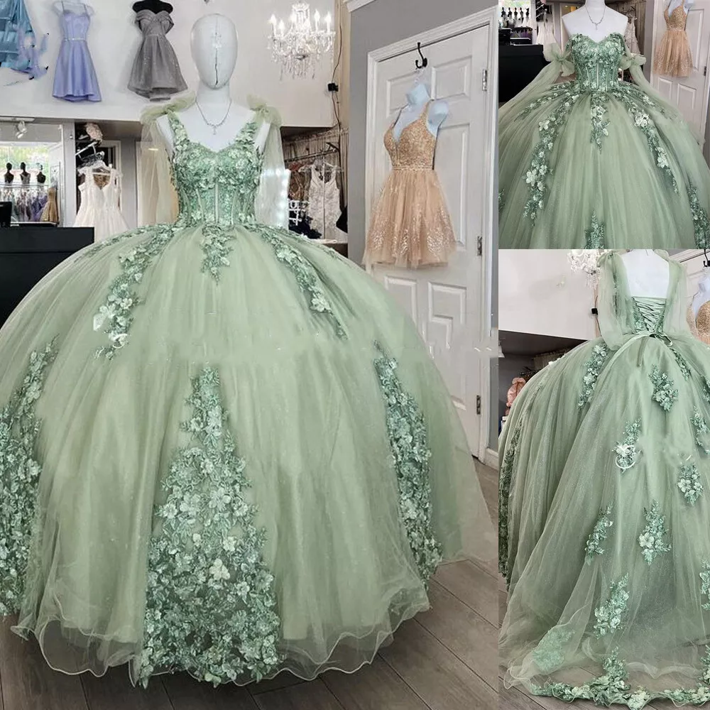 Light Green Off the Shoulder Tulle Prom Dresses Long Sparkly Formal Go –  Viniodress