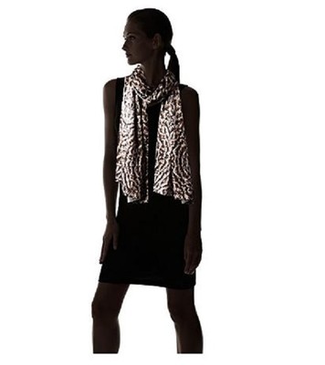 $395 NEW Roberto Cavalli Feather Pattern Brown Silk Long Neck Scarf Shawl Wrap