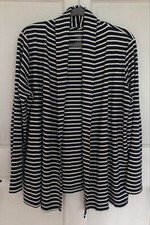 LL BEAN womens L nautical Navy Stripe Flyaway CARDIGAN jersey Knit