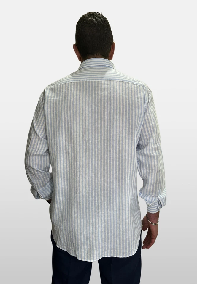 Camicia Uomo Manica Lunga Lino e Cotone Bastoncino INGRAM 5T087-217-REG-C - Immagine 2 di 4