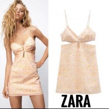 ZARA FLORAL LINEN BLEND CUT-OUT MINI DRESS MULTICOLORED