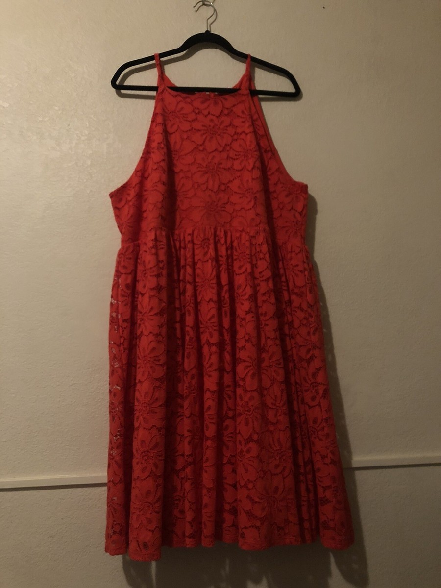 Torrid Size 22 Lace High Neck Skater Halter Coral Dress Fit&Flare
