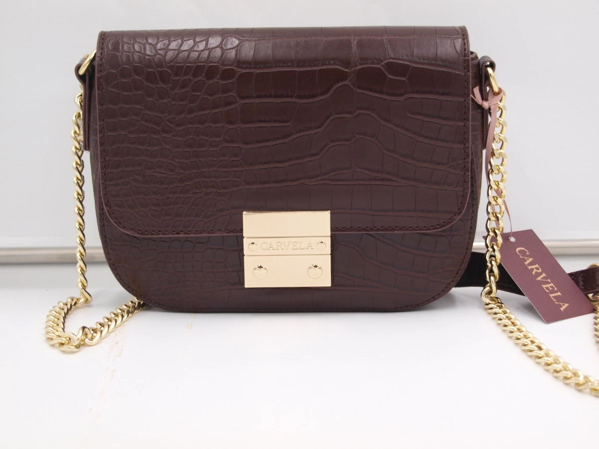 RRP 59 Womens Carvela Brown Bag Shoulder Crossbody Croc Print Bag Christmas Gift