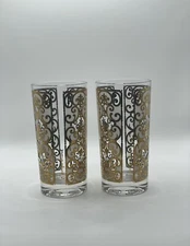 Vintage MCM Georges Briard 22k Gold And White Highball Glasses Set Of 2 