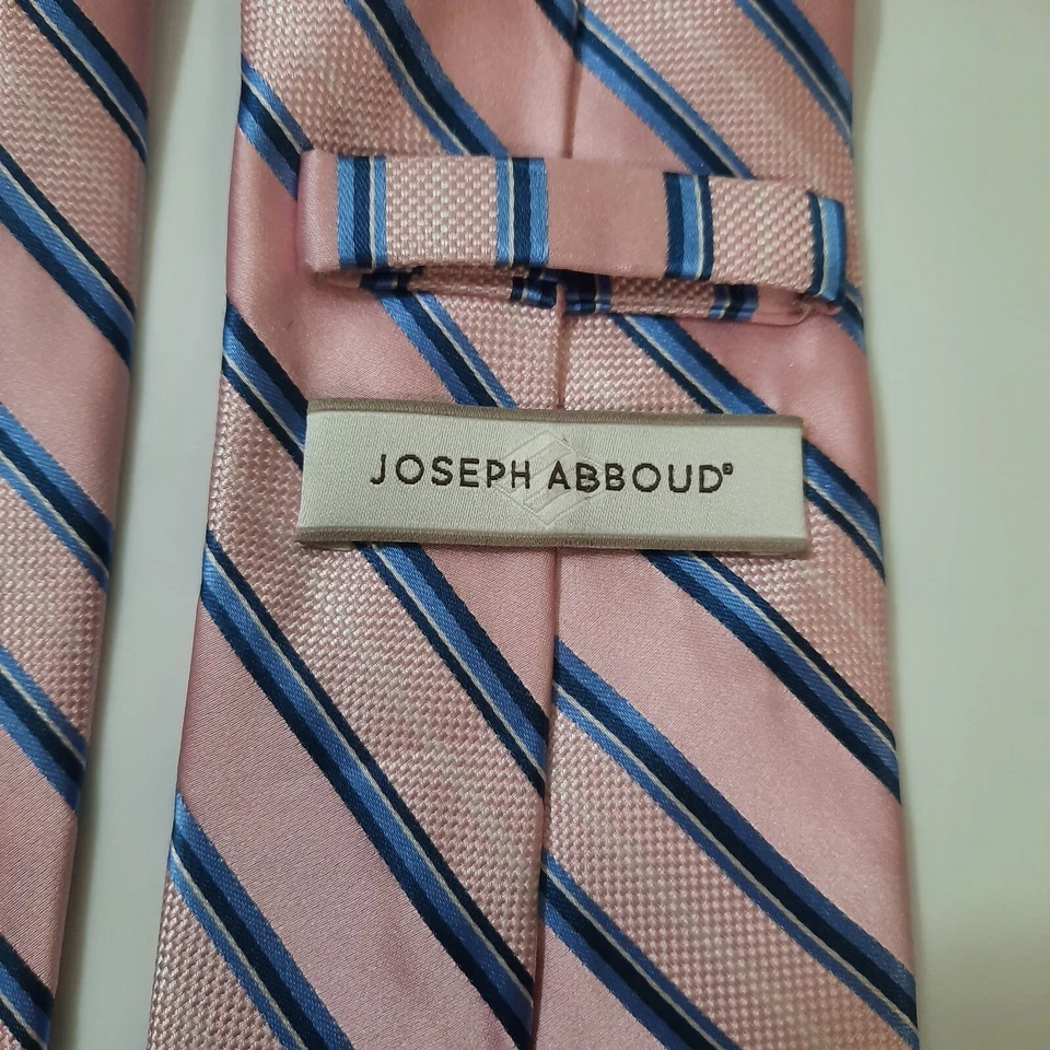 Corbata de seda Joseph Abboud para hombre 60x3,5 rosa azul marino a rayas Foto 3 de 4