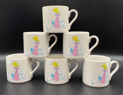 Vintage Peanuts Snoopy Woodstock Kids Child Cups Set of 6 RARE Korea - Picture 1 of 4