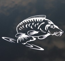 Big Kippers 'Jumping Carp' White Vinyl Fishing Car Sticker 11 x 13cm | FREE p&p