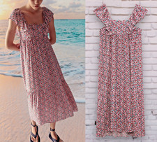 ZARA Pink Red Floral Ditsy Ruffle Frill Sleeve Midi Summer Dress Size S 10 38