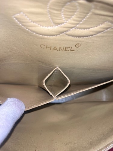 Offer OK CHANEL Double Flap 25 Quilted CC Lambskin Chain Shoulder Bag Beige 007 - Picture 22 of 24