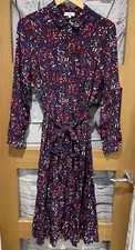 Fat Face 12 S Purple Blue Pink Floral Waist Tie Tea Summer Smart Shirt Dress