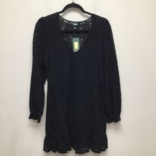 Wild Fable Womens A Line Dress Black Stretch V Neck Long Sleeve Ruffle L New