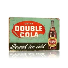 DRINK DOUBLE COLA "SERVED ICE COLD" TIN METAL SIGN 8"X12" DISTRESSED LOOK RETRO