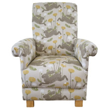 Clarke March Hare Ochre Fabric Chair Adult Armchair Rabbits Animals Nursery New