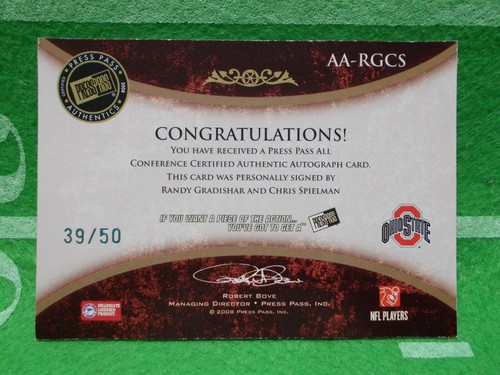 Chris Spielman & Randy Gradishar Ohio State Autograph Press Pass Legends #39/50 - Picture 2 of 2