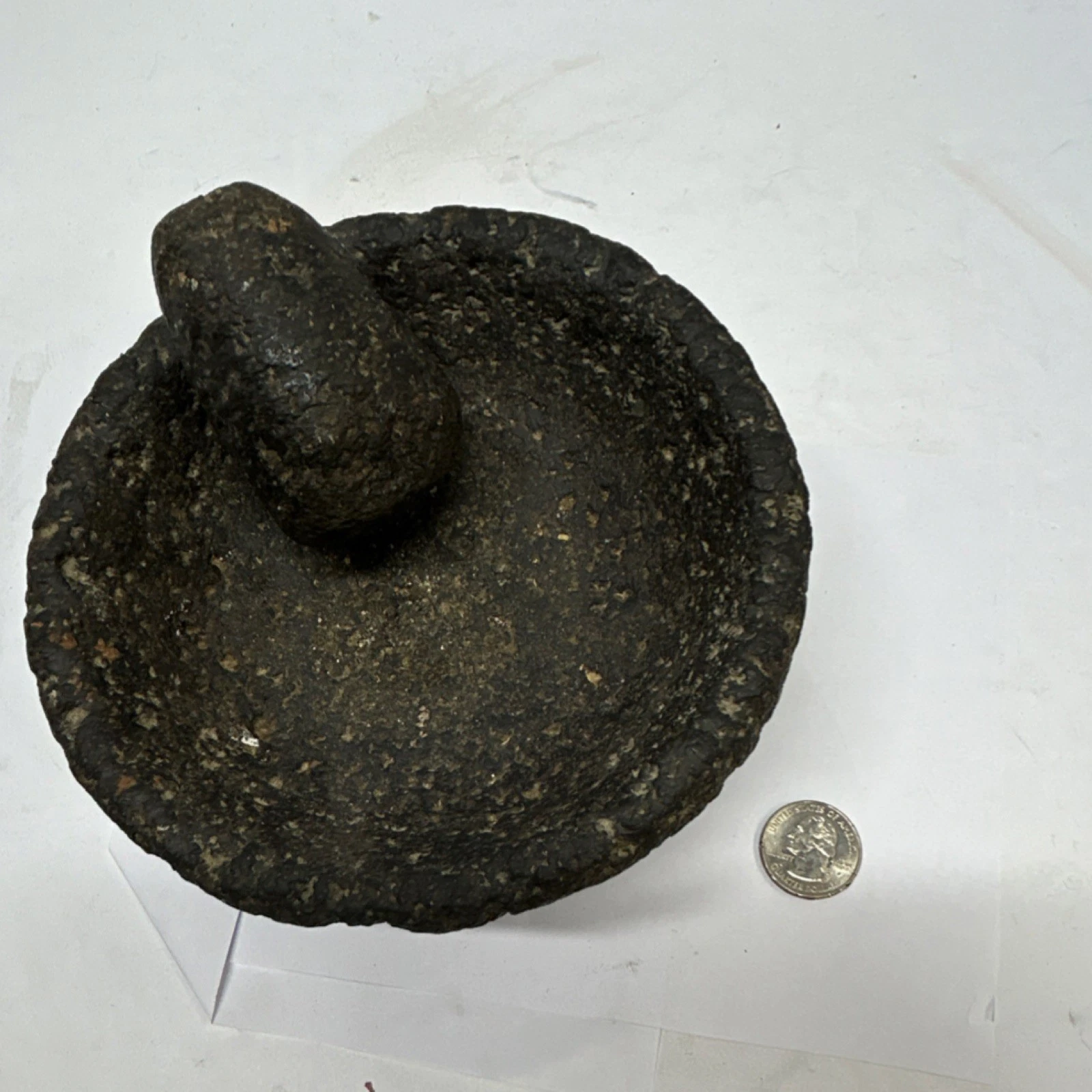 Antique Stone Mortar & Pestle, Dark Color, Tripod Base, Pre-1930
Opens in a new window or tab