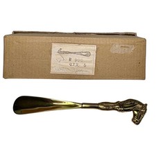 Vintage Brass Horse Head Shoe Horn Long Handle Equestrian Decor With Box