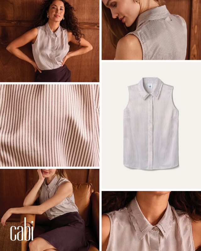 Cabi Striped Top Ivory/Plum Stripes Beautiful Size Small New