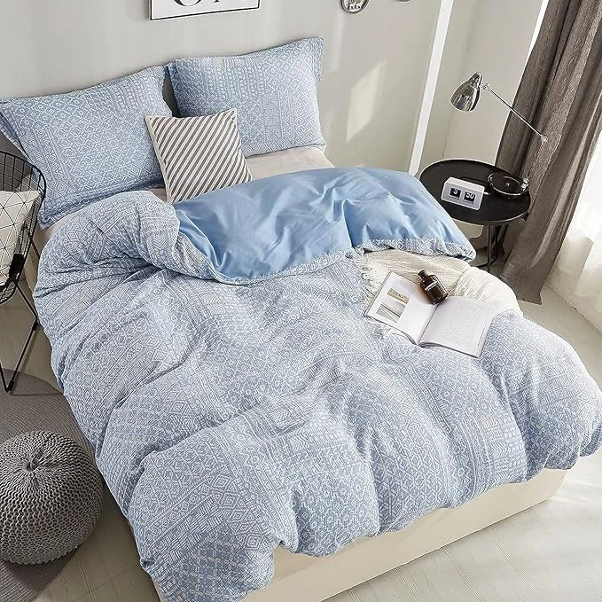 NEW Cotton Duvet Cover Set King Size, Boho Muslin King（104"x90") Light Blue - Image 4 of 4