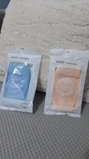 Kids Ankle Socks Smile Face Blue Peach Cotton 2 Pairs