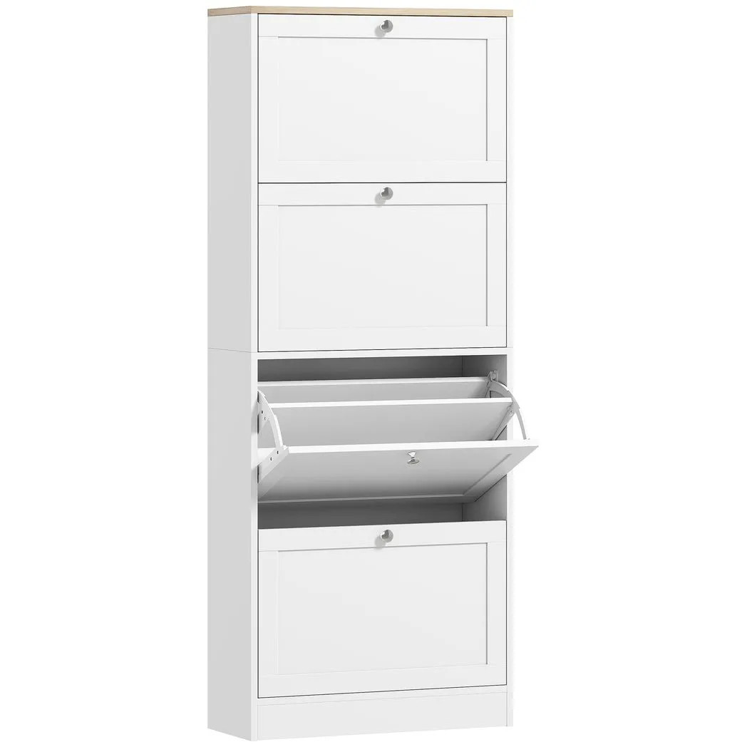 Homcom Narrow Shoe Cabinet With 4 Flip Drawers For 24 Pairs Of Shoes White - Image 2