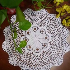 2Pcs 40cm White Vintage Hand Crochet Lace Doilies Table Mats Flower Tablecloth
