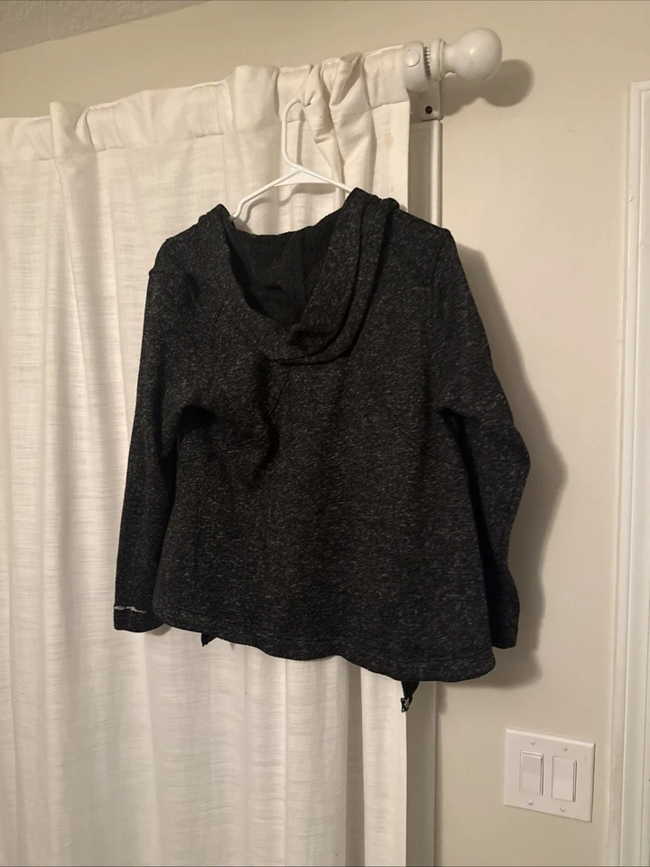 Moletom com capuz feminino Eddie Bauer tamanho médio cinza zíper completo branco salpicado - Imagem 2 de 2