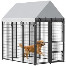 Large Dog Kennel Outdoor with Roof, 3 Doors, 6' x 4' x 6'