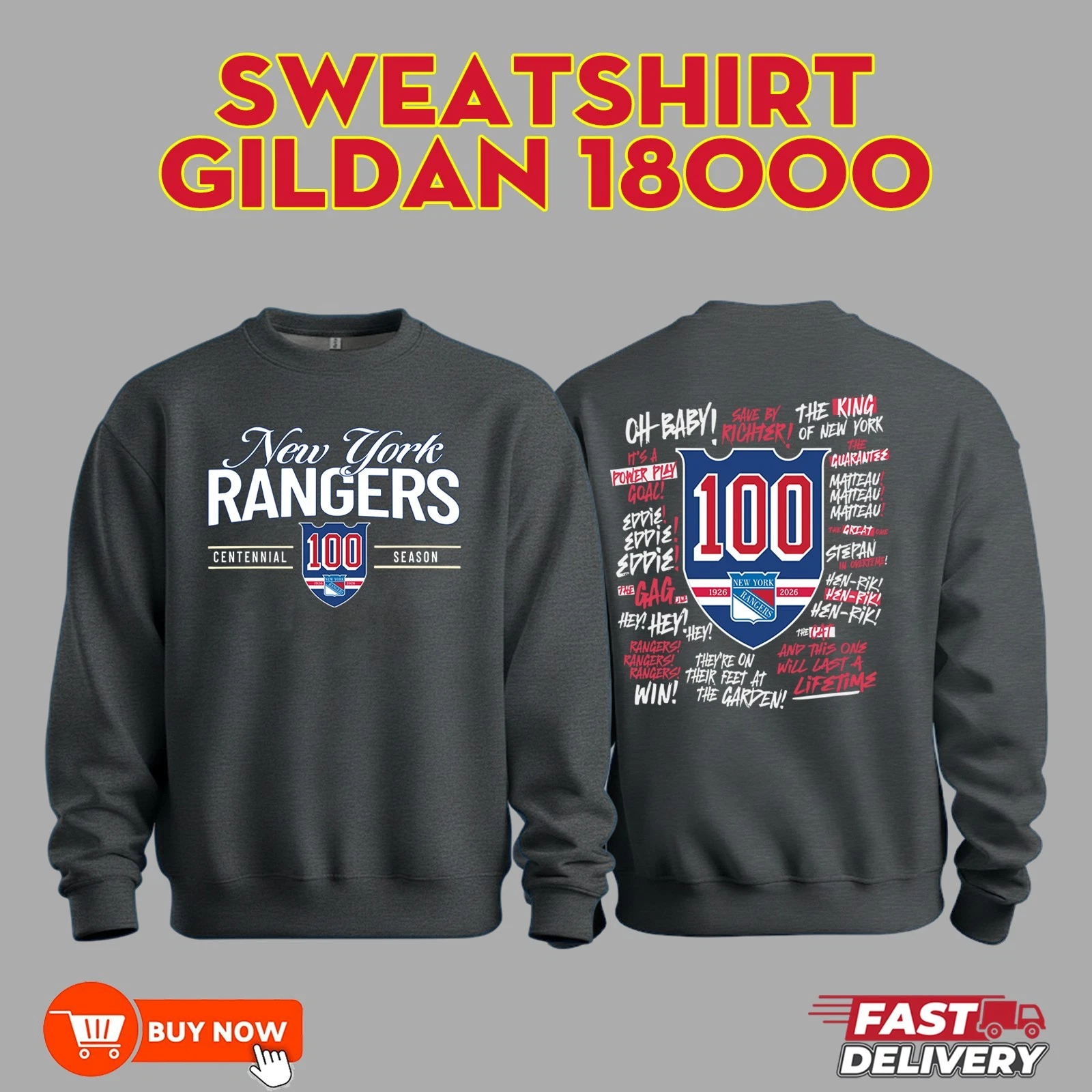 New York Rangers 100th Anniversary Two Sided Sweatshirt