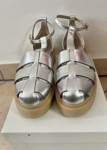 🌟Sandali MAX MARA 🔥In Pelle Fibbia Leather Sandals EU41_US10 Silver Gumc - Foto 7 di 15