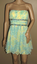 NWT MORGAN & CO 3 4 S YELLOW GREEN STRAPLESS PADDED GEM CHIFFON LAYER PROM DRESS
