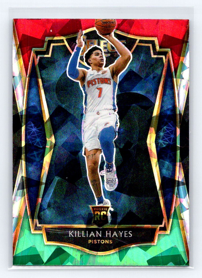 2020-21 Panini Select #181 Killian Hayes Red White Green Cracked Ice RC Pistons