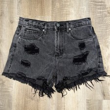 Blank NYC The Barrow Distressed Black Denim Shorts Size 27 High Rise Jean