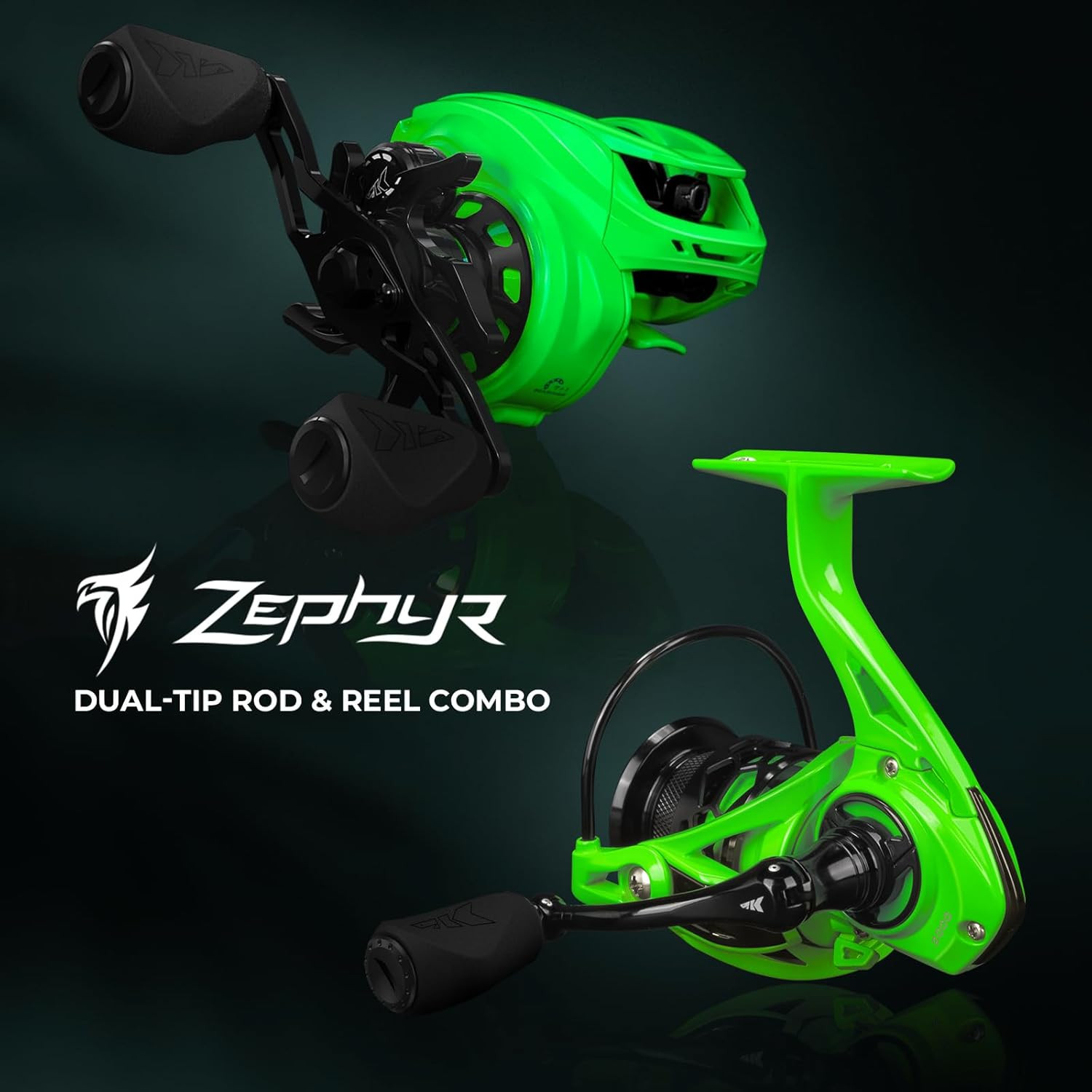  Zephyr Dual-Tip Fishing Rod & Reel Combo IM6 Graphite 2Pc KastFlex Rubber Cork
