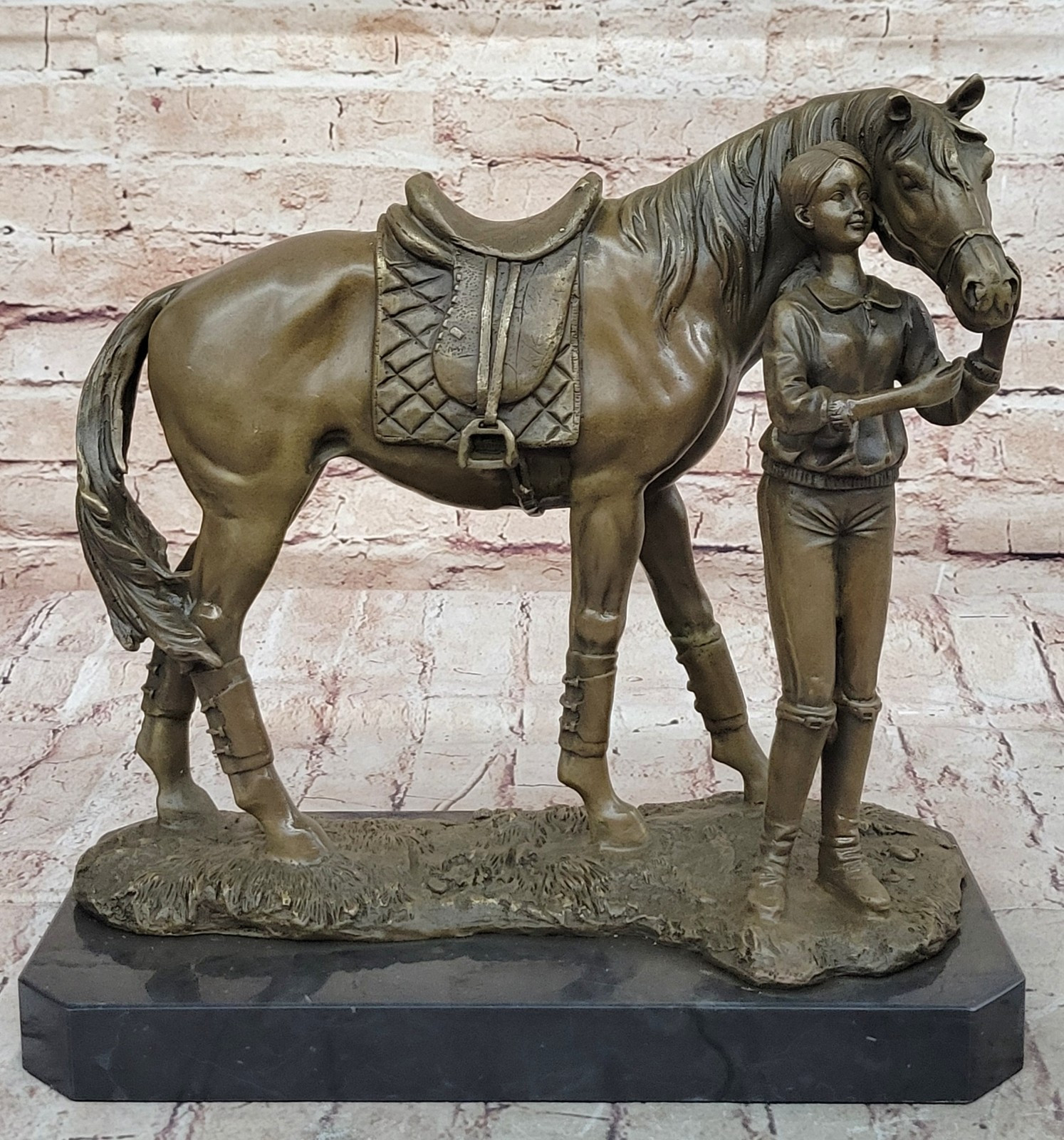 Bronze Sculpture The Lady and Jockey Art Deco HotCast Original Home Decor