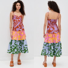 Farm Rio Tropical Swing Mix Cotton Midi Dress Medium NWT Lightweight