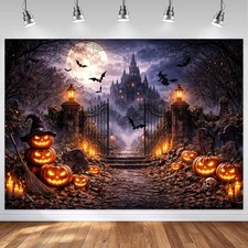 Mocsicka Halloween Castle Backdrop - Spooky Pumpkin Graveyard 7x5ft, Black