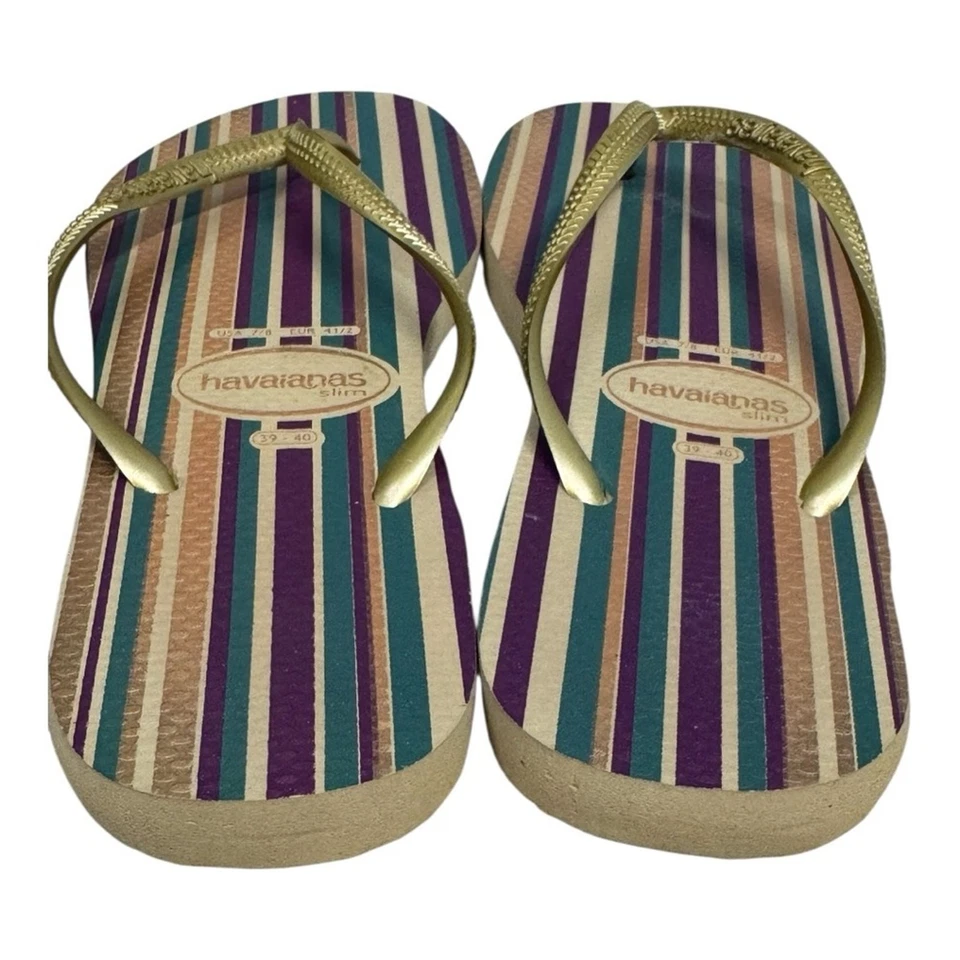 Sandalias Havaianas Multicolor Delgadas Cómodas Chanclas Dorado Talla 39/40 EE. UU. Talla 9-10 Foto 4 de 4