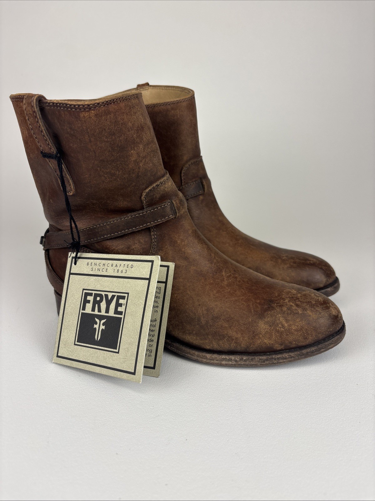 Frye Lindsay Plate Short Leather Boots Womens 5.5 B  Brown Stone Wash