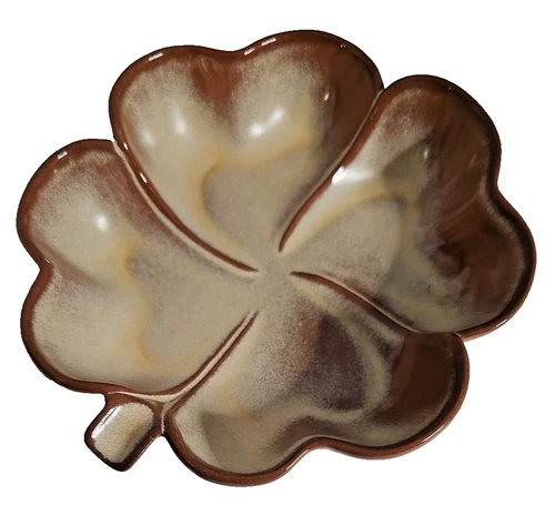 Vintage Frankoma 223 Pottery 6.5" Plainsman Brown 4-Leaf Clover Shamrock Dish