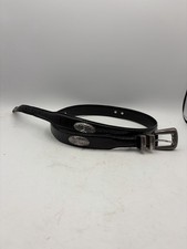 Roundtree  Yorke Black Leather Concho Belt Western Silver Tone Size 36