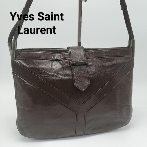 YVES SAINT LAURENT Shoulder Bag Elegant Vintage Dark Brown Leather Design