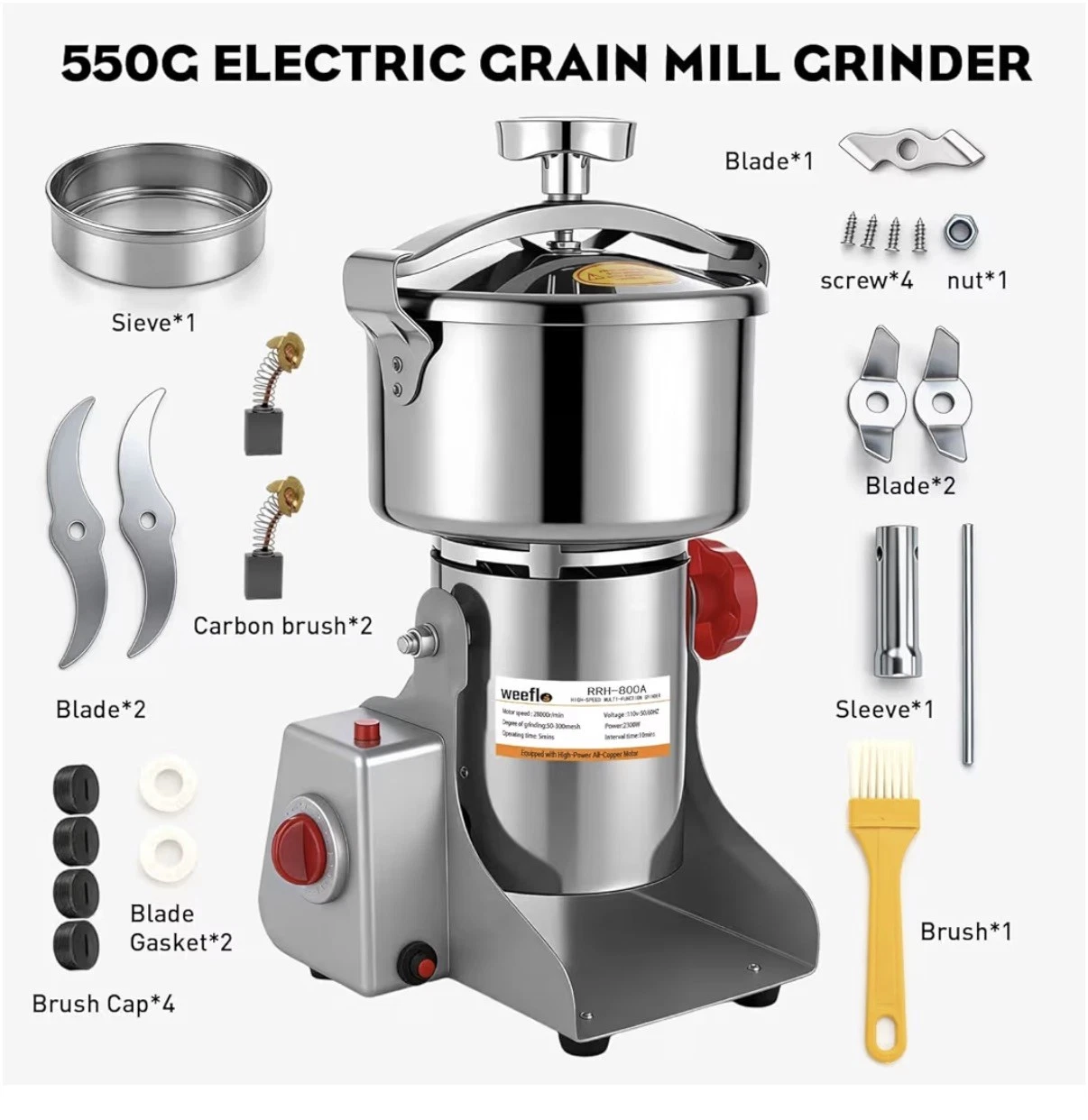 Electric herb Grinder 550g High Speed Electric Stainless Steel Spice Flour Mill
Opens in a new windo