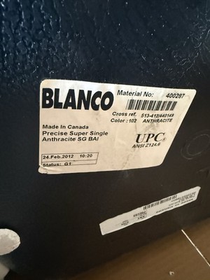Blanco 400287 PRECISE Super Single Undermount Bowl Color 102 Anthracite Novi-B